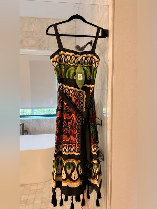 FARM Rio Dresses & Skirts - FARM Rio Multicolor Patterned Midi Dress with Black Straps and Tassels